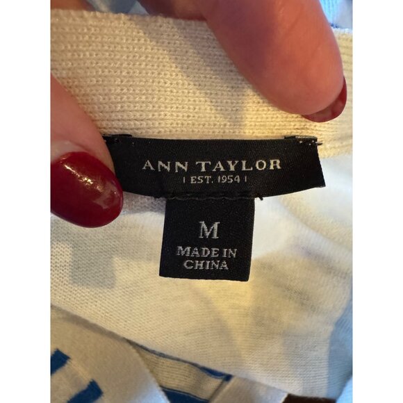 Ann Taylor Sweater Women Medium Blue White Striped Button Front Cardigan Preppy - Picture 9 of 11